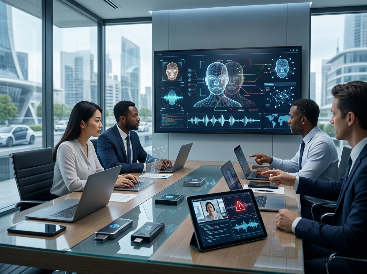 Illustration depicting the five key factors driving the rise of deepfake fraud in 2026.