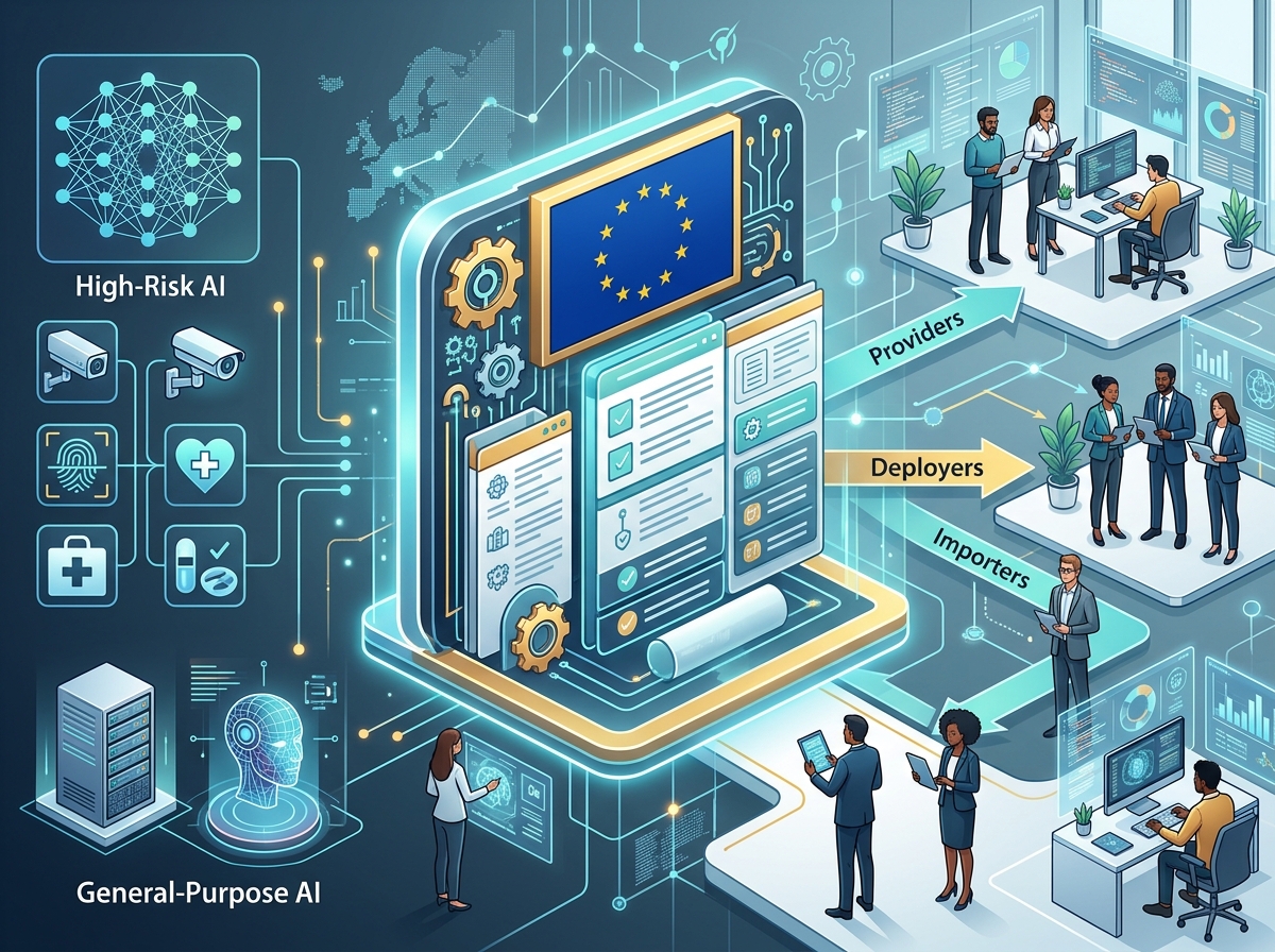 EU AI Act Enforcement 2026 illustration of risk categories and compliance tiers