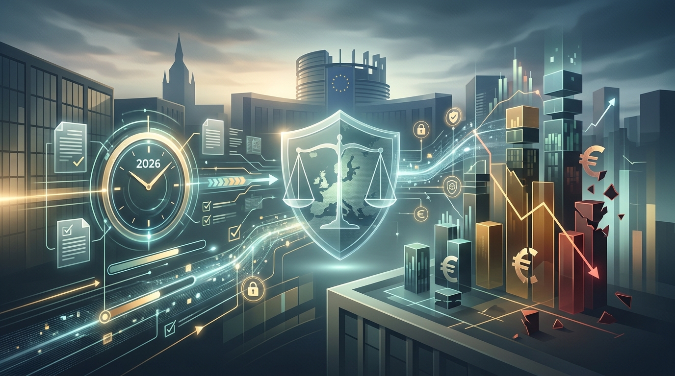 EU AI Act Enforcement 2026: Deadlines, Fines, and Business Risk, hero image representing regulatory compliance